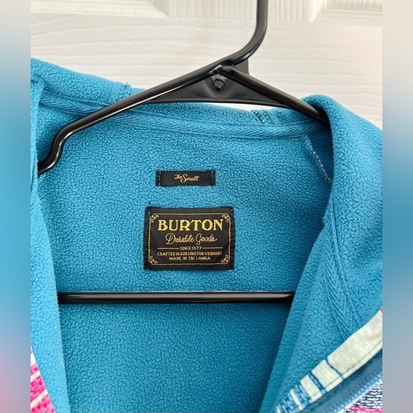 Burton snow boarding fleece lined blue pink striped hoodie in Size Small - Picture 3 of 5